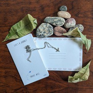 Airplane Travel Silver Tone Charm Necklace 16-18"